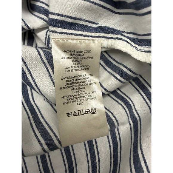 Maeve Anthropologie Blue Stripe Button Down Shirt XL Relaxed Oversized Coastal - Picture 8 of 10